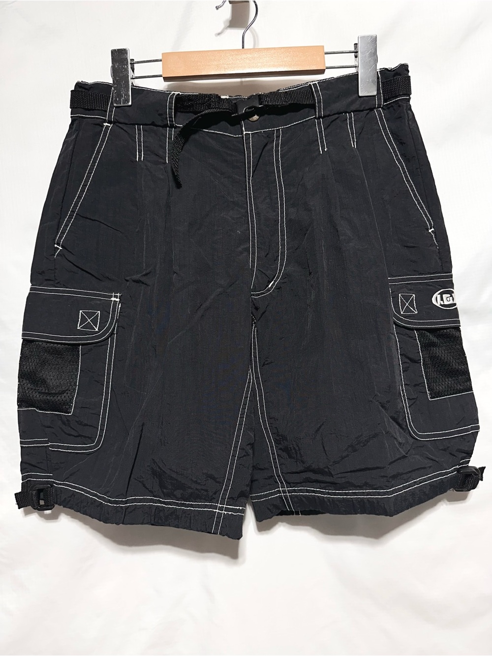 LOUIS GARNEAU Black Nylon Cargo Utility Shorts Gorpcore Outdoor
